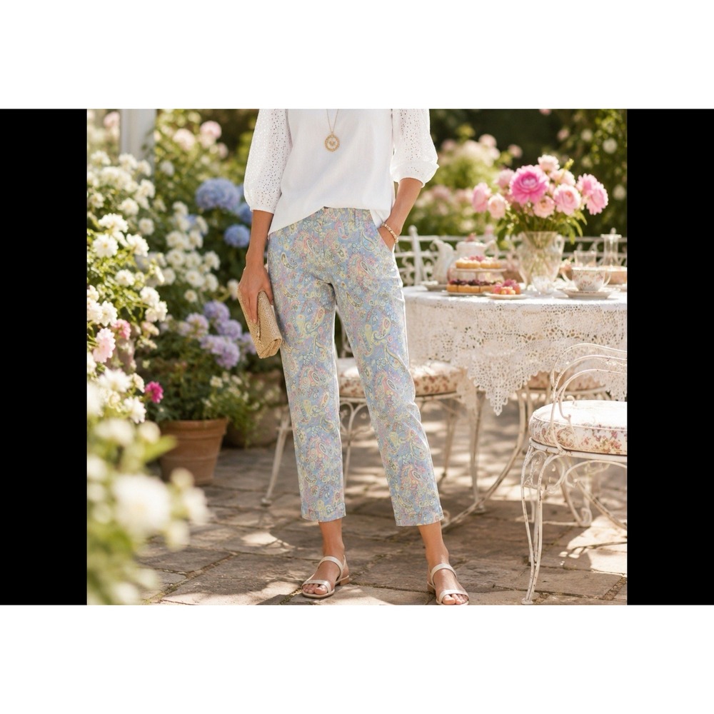 Talbots Women 10 Crop Pants Perfect Crop Paisley Pastel Watercolors Pockets
